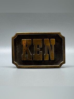 Vintage KOLEACO “KEN” Solid Brass Tone Belt Buckle – Made in USA